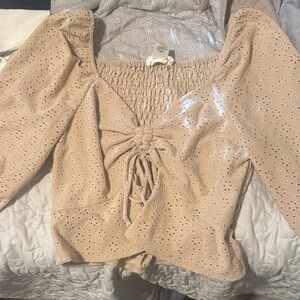 Urban Outfitters Tan Eyelet Blouse
